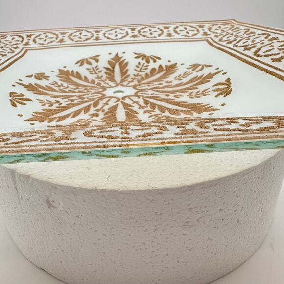 Vtg MCM square Ceiling Light Fixture Cover White Glass Gold Shade 16" 50s 60s EC - Picture 5 of 16